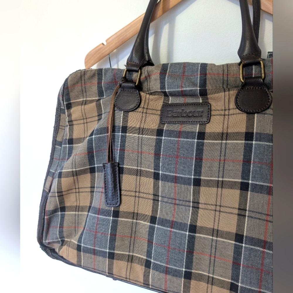 Barbour Vintage Overnight Weekender Zipper Duffle Bag in Dress Tartan - Picture 6 of 14
